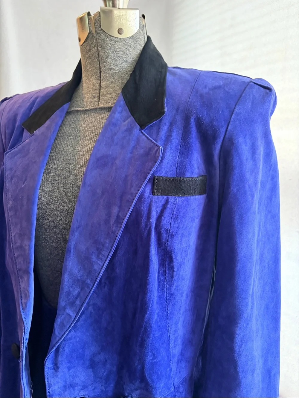 Vtg 80s cobalt blue suede skirt set NOS